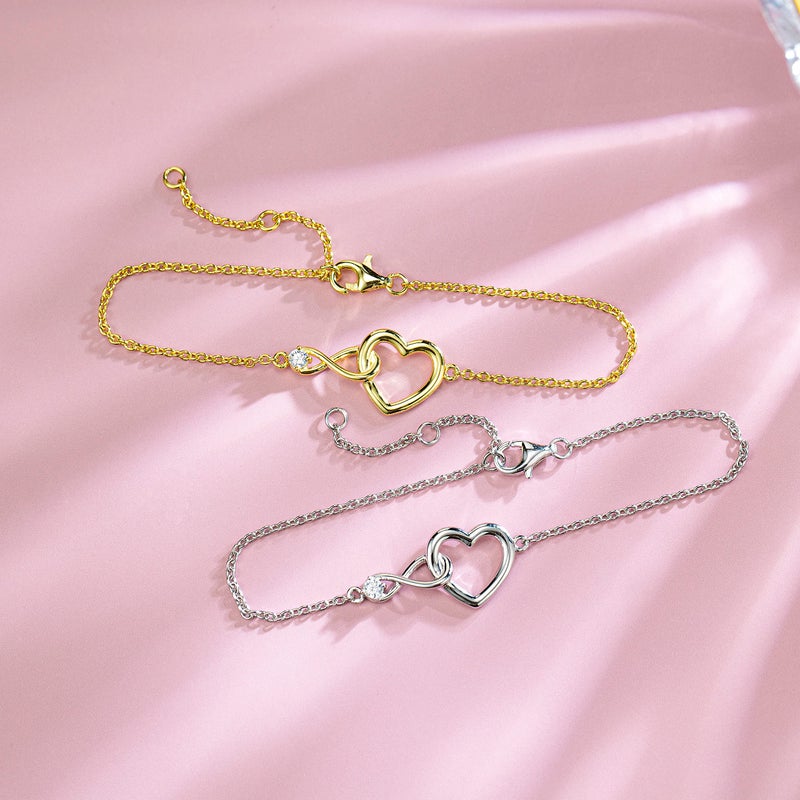 FANCIME Infinity Love Heart Bracelet 925 Sterling Silver Gold Plated Cubic Zirconia CZ Diamond Dainty Fine Jewelry Anniversary Birthday Christmas Gifts for Women Mom, Chain 6.7"+1.2" - Image 4